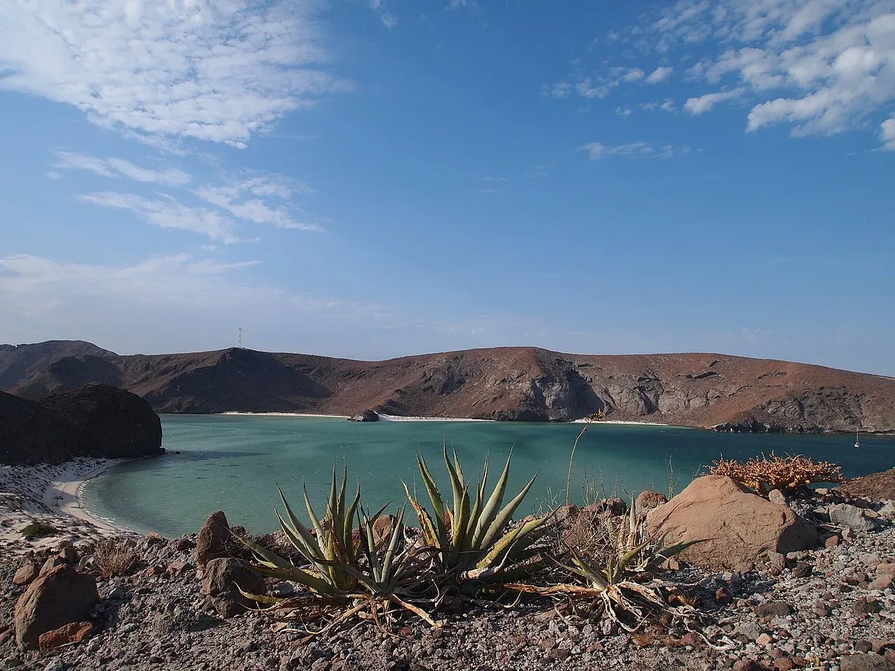 Bahía de Balandra con aguas turquesas y desierto en La Paz
