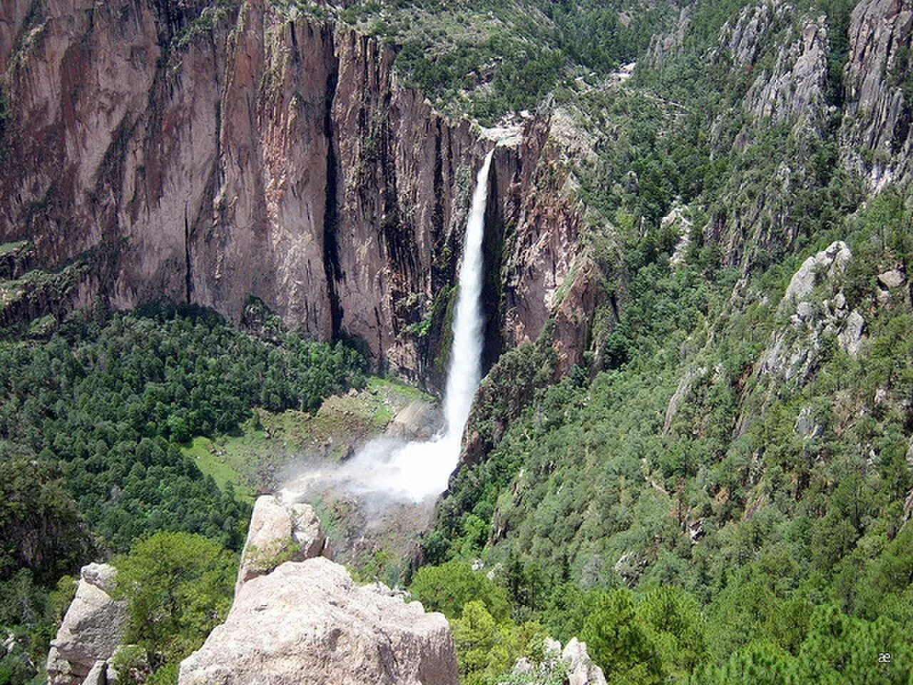 Cascada de Basaseachi cayendo 246 metros entre paredes de roca en Chihuahua
