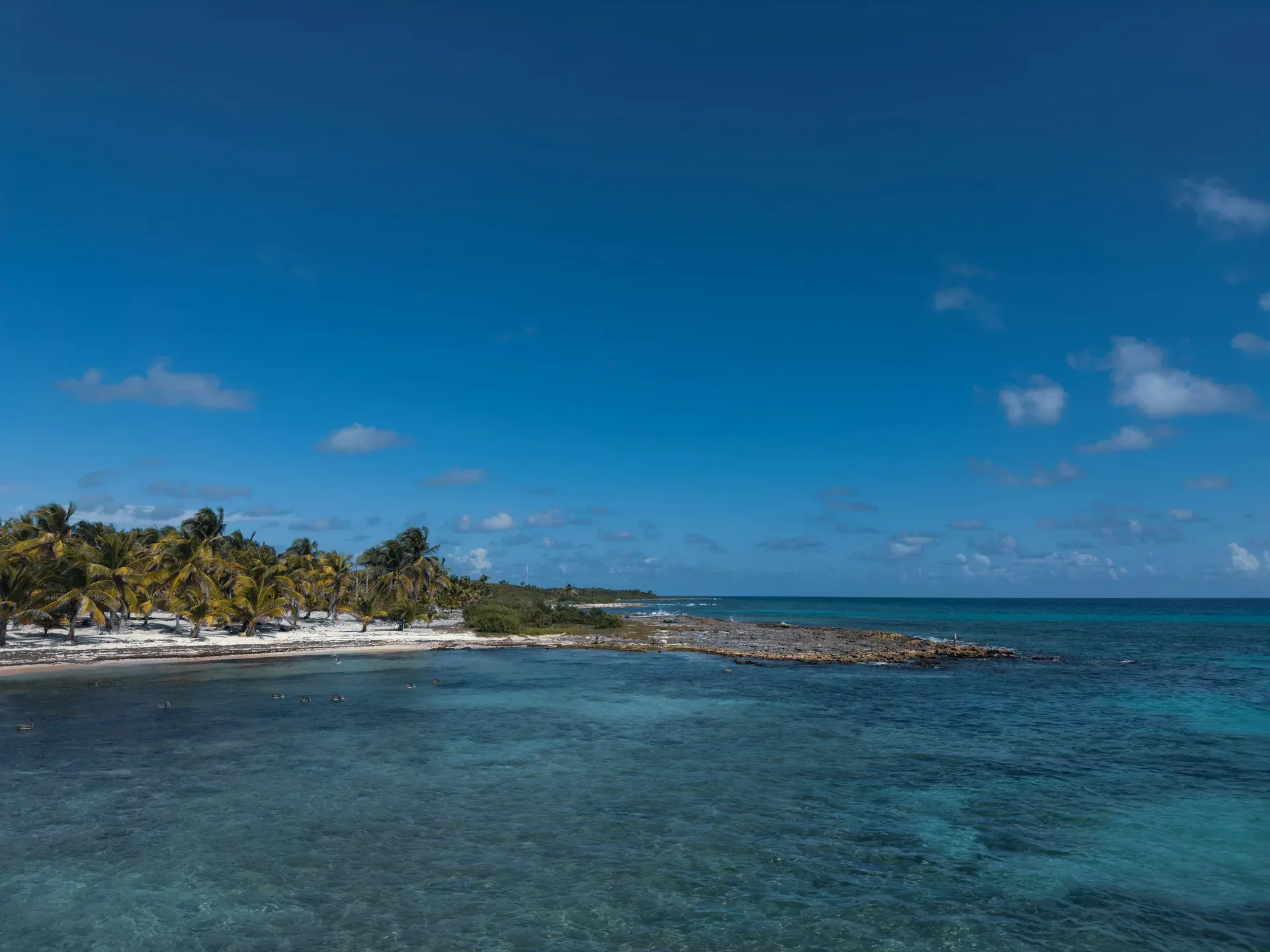 Costa de Mahahual con arrecife visible bajo aguas cristalinas